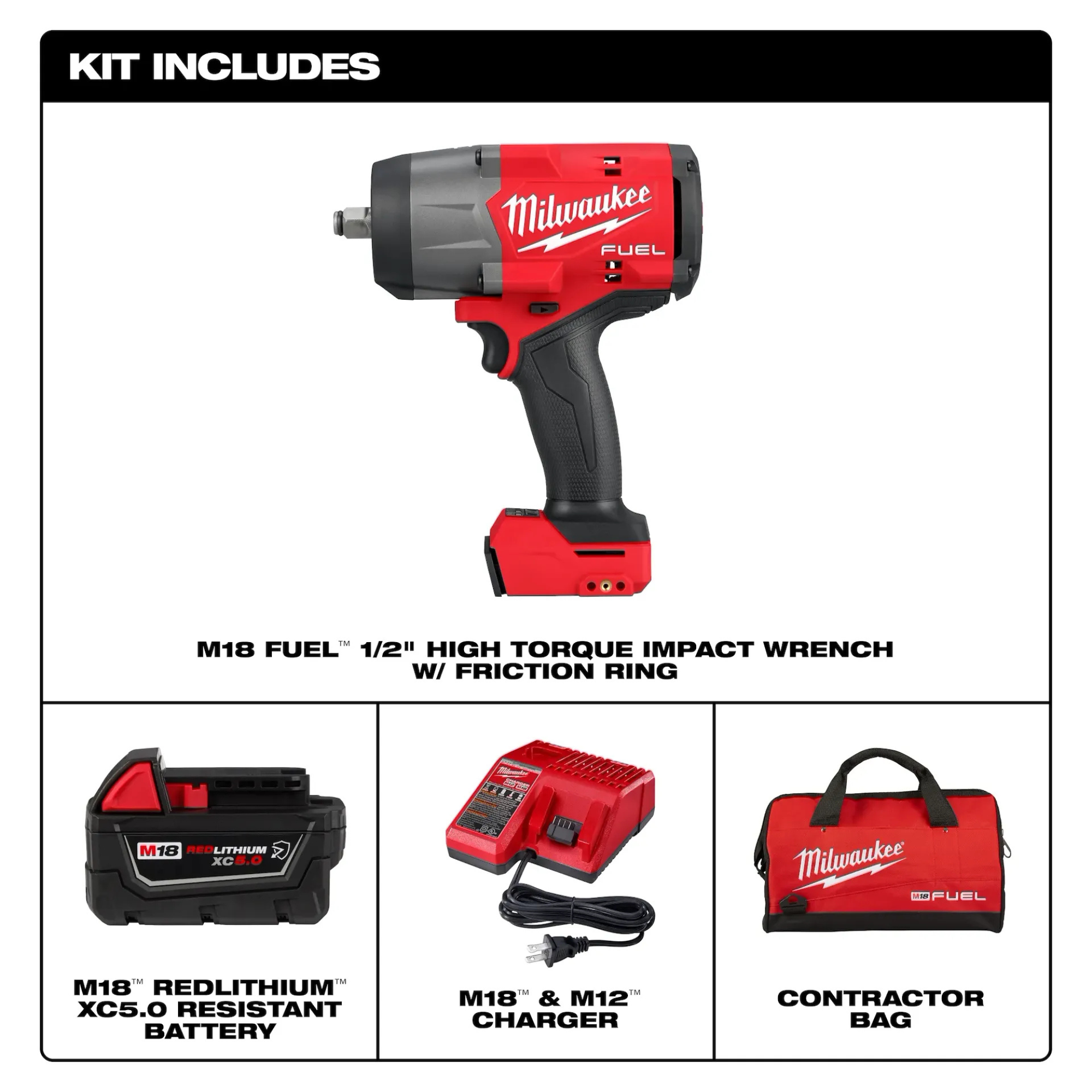 Milwaukee M18 FUEL 1/2" High Torque Impact Wrench w/ Friction Ring Kit from Columbia Safety